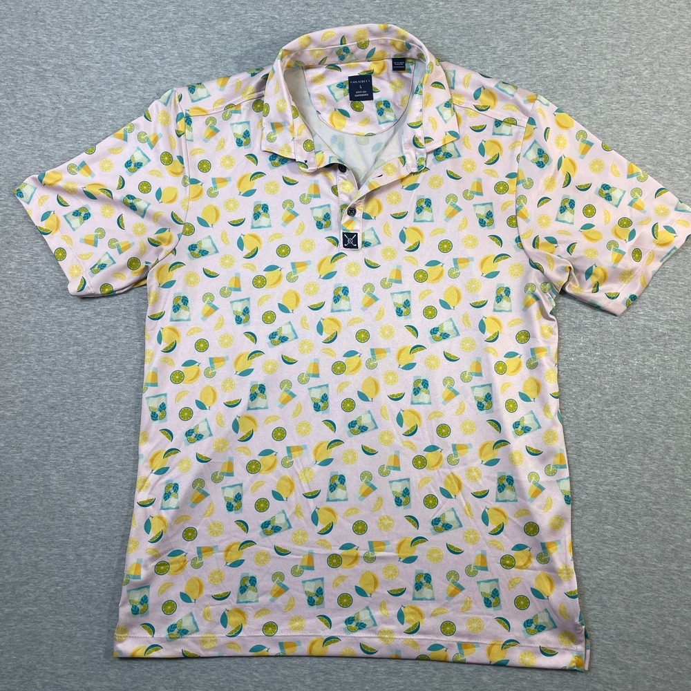 Con Struct Golf Polo Shirt Mens Large L Pink Margarita Lemon Lime Novelty Print